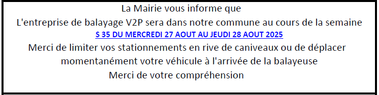 Passage balayeuse 2025